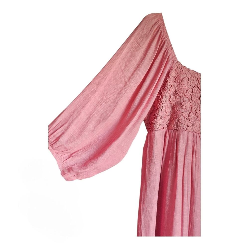 J. Gee Womens L Mini Dress Pink On/Off Shoulder Lace Bodice Smocked Romantic - Picture 3 of 9